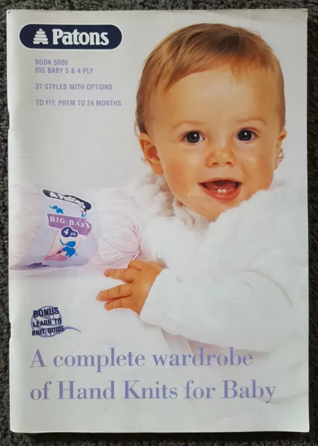 Patons Baby Knitting Pattern Booklet 5000 Size 0-24 Months 3 & 4 Ply 37 Styles