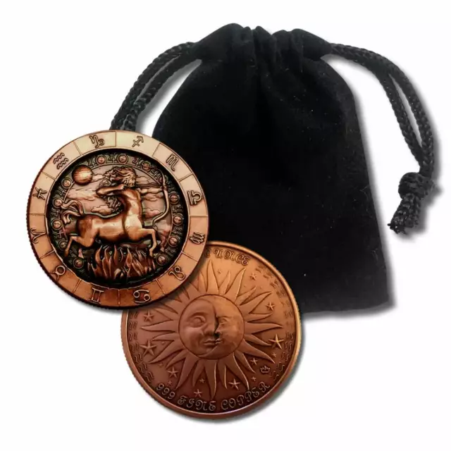 1 oz. Pure Solid Copper Zodiac Round - Sagittarius the Archer - with Gift Bag