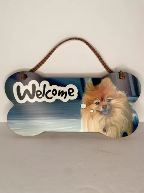 Welcome Home Pomeranian DOG Little Gifts Wood Hangup Sign