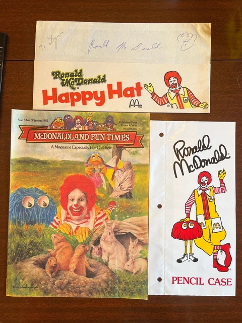 Vtg 1970s Ronald McDonald Happy Hat Signed Pencil Bag 1982 Activity Book Unused