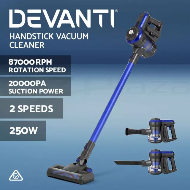 Devanti Handheld Vacuum Cleaner Brushless Cordless Stick Handstick Vac 250W Blue