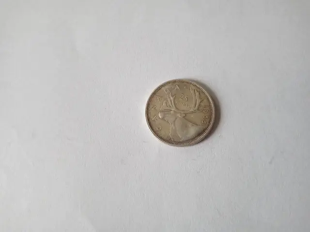 1965 Canadian 25 Cent Coin -  .800 Silver (Out Of Circulation For 50+ Years)!!