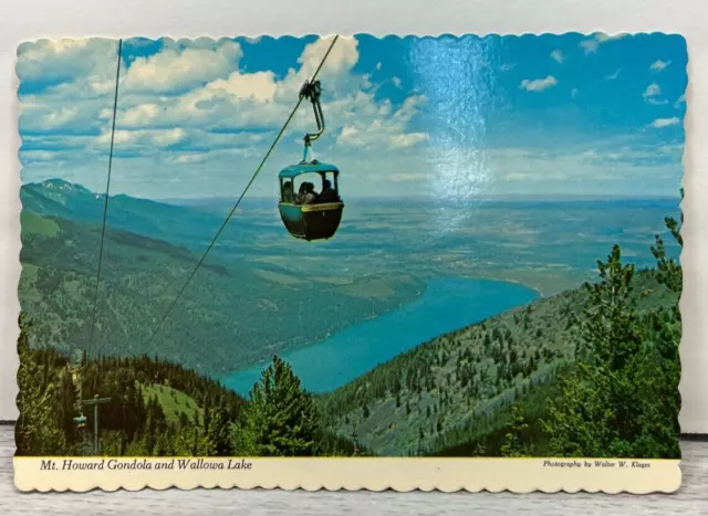 Mt Howard Gondola and Wallowa Lake Vintage Postcard Unposted Aerial View Oregon