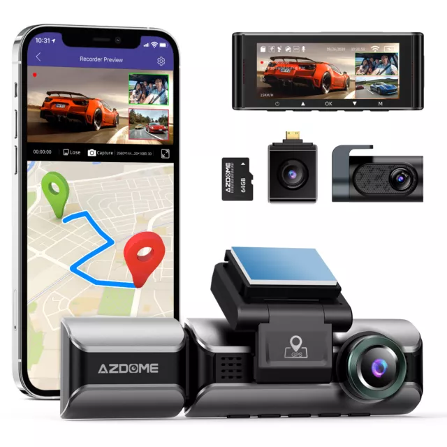 AZDOME 3-Kanal 4K Dashcam Dual 2K+1080P AutoKamera Recorder GPS WIFI IR G-Sensor