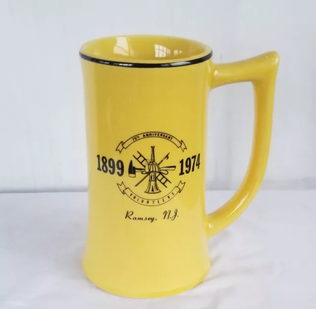 1974 Ramsey NJ Volunteer Fire Dept Yellow 75th Mug Stein Ceramic