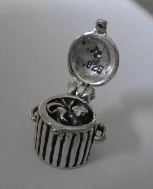 3D 11x15mm 3.7 gram Movable Cat in a Trash Can Sterling Silver Charm