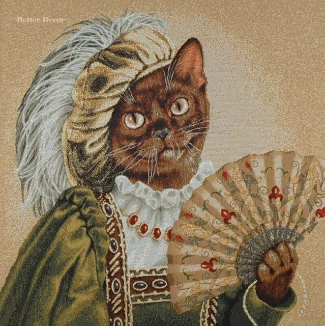 WALL JACQUARD WOVEN TAPESTRY Aristocrat Cat Elisa VICTORIAN DRESSED NOBLE CATS