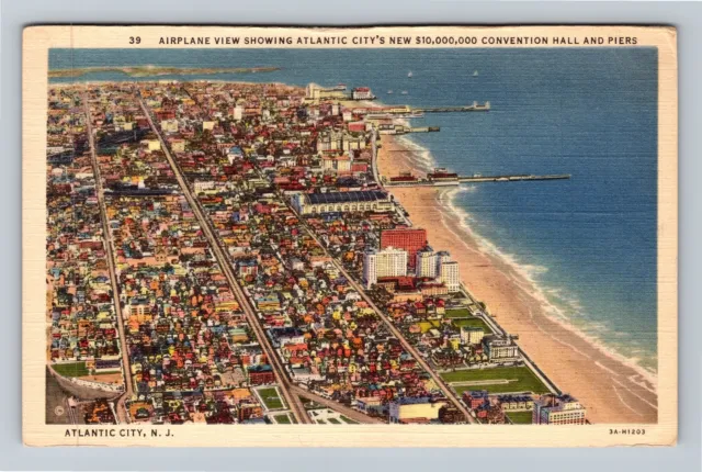Atlantic City NJ-New Jersey, Aerial View, Convention Hall Piers Vintage Postcard