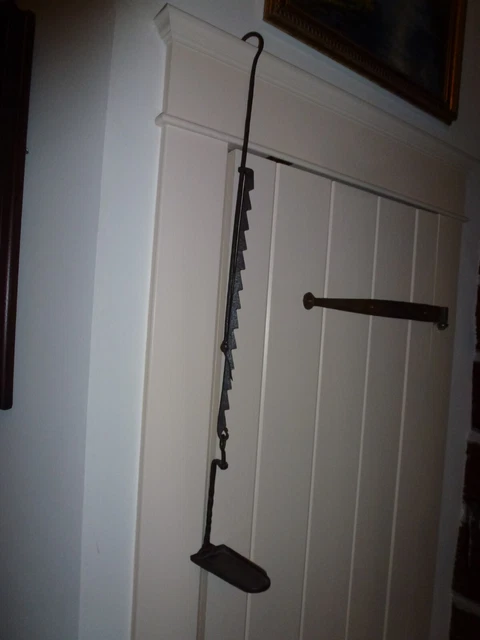 Rare Antique Blacksmith Wrought Iron 18th Century Hanging Trammel Pan Betty Lamp