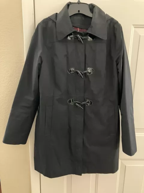 Nautica Black Women’s XL Long Sleeve Double Layer Front Zip Button Coat Hooded