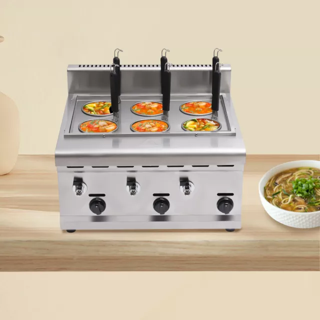 Commercial Noodle Pasta Ramen Cooker LPG Propane Gas With 2 Tanks 6 Holes SALE