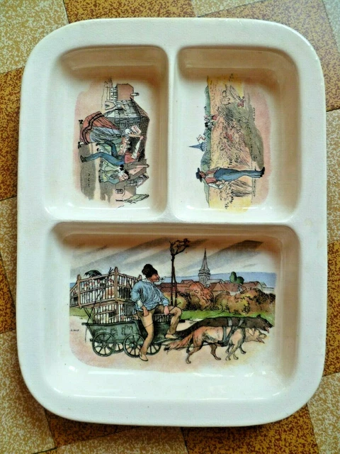 Plat Ancien En Faience De Sarreguemines "Obernai" M. Loux . Attelage De Chiens