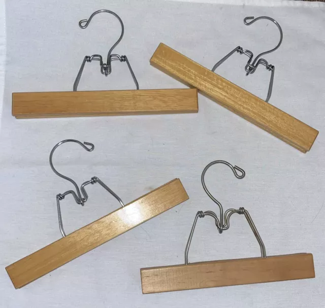 Lot of 4 Vintage 10" Wooden Clamp-Style Pants / Skirt Hangers -- Nice!