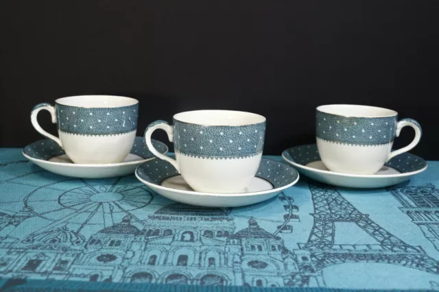 LOT 3 Tea Cup & Saucer SETS, Ridgway Conway Green / White Dot MINT