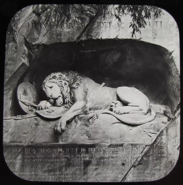 Glass Magic Lantern Slide LUCERNE THE LION MONUMENT C1890 OLD PHOTO SWITZERLAND