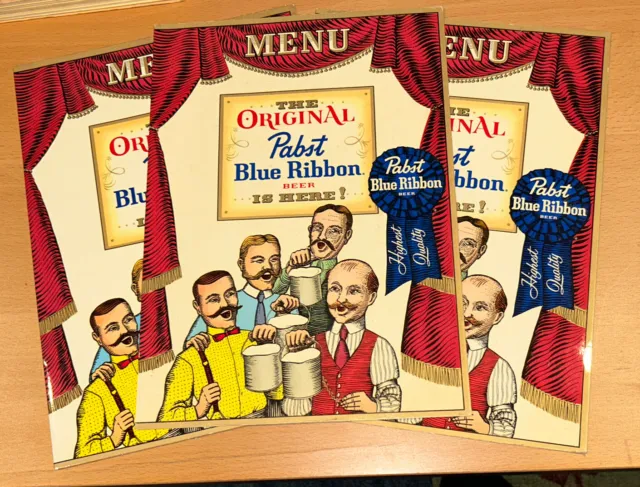 Lot of 3 VTG 1960 Pabst Blue Ribbon Beer Barbershop Quartet Statue Menu Covers