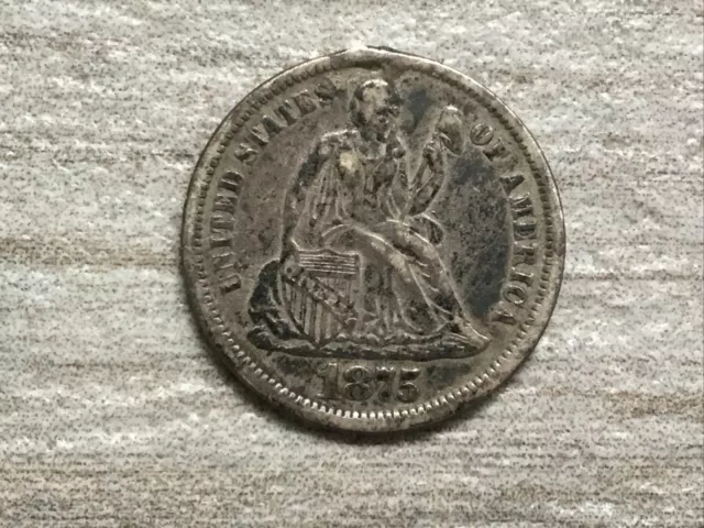 1875 Seated Liberty Dime Love Token, Initials “R” And Either a “C” or “G”