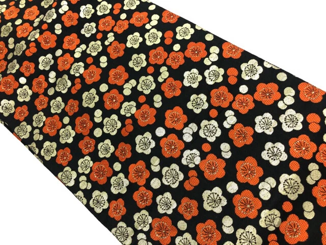 34883# Japanese Kimono / Antique Nagoya Obi / Woven Ume Blossoms