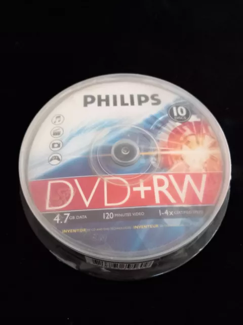 Spindle 10 DVD + RW vierges 4.7 gb 120 minutes 1-4 x Philips neuf sous blister
