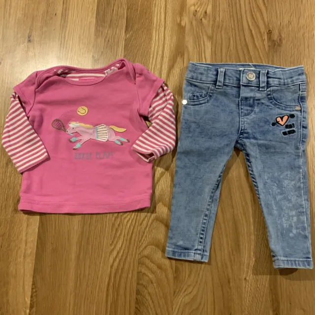 baby girls outfit joules horse top + River Island jeans age 3-6 months
