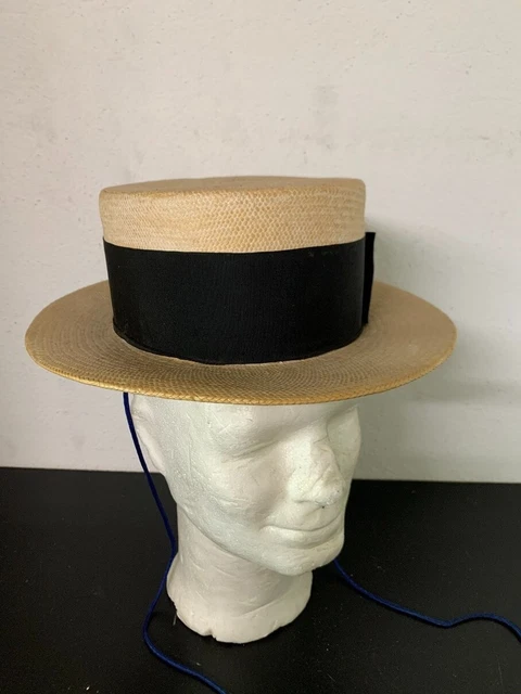 Chapeau Cloche Vintage En Raphia - Taille 48 - Couleur Taupe - Style Rétro été
