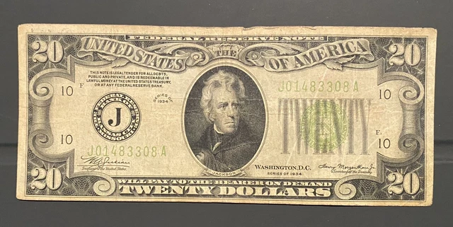 1934 $20 Kansas City LGS ( Lime Green Seal) Federal Reserve Note