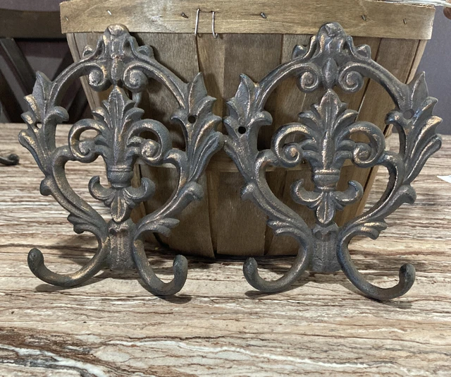 2 Wall Hooks Cast Iron Towel Coat Hanger Rustic Victorian Decor