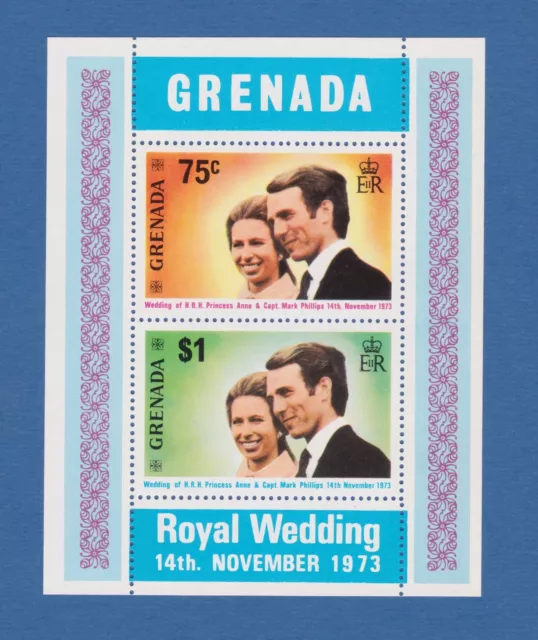 Grenada 1973 wedding princess Anne Mark Phillips MNH** original gum mini sheet