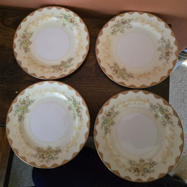 MEITO China  Bread Plate Hand Painted Floral Japan Set of (4) Gold Trim