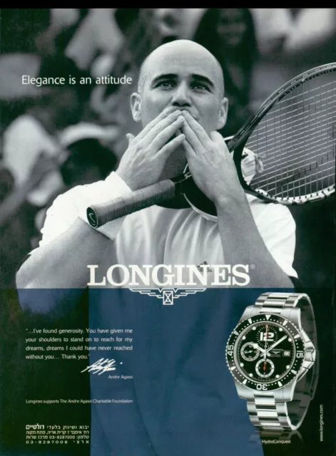 LONGINES Watch Magazine Print Ad Advert Jewelry ACCESSORIES VTG ANDRE AGASSI