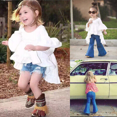 Toddler Baby Girls Outfit Ruffle Long Sleeve Irregular Tops Pants Kids Clothes