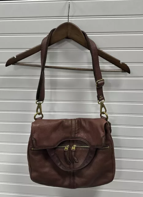 Fossil Erin Foldover Leather Tote Crossbody Bag Dark Brown purse