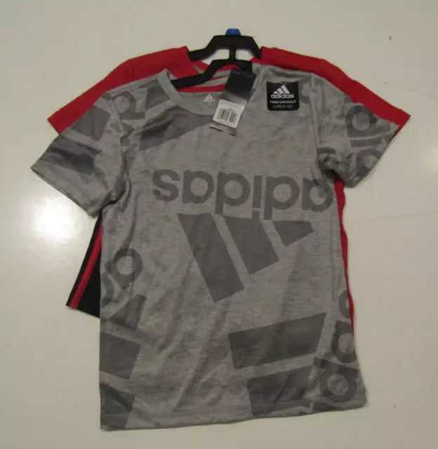 Adidas Boys Red Black Gray Active Shirts Shorts 3 Piece Set Size 7