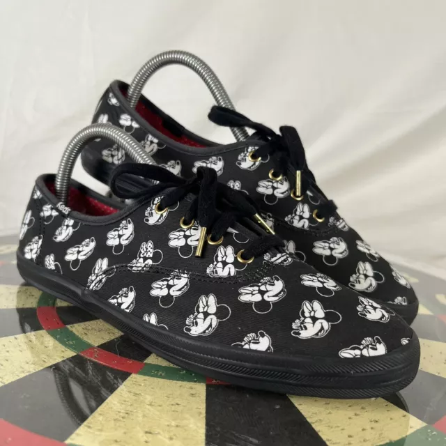 Keds Canvas Sneakers Disney Minnie Mouse Low Top Shoes Black White Womens Size 8