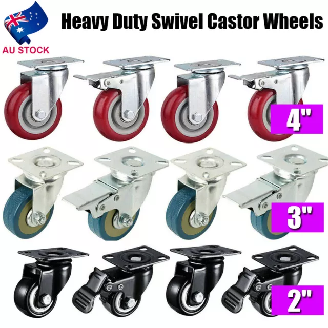 2" 3" 4" Inch Castor Wheels Swivel/Brake Castors Caster Trolley Wheel Heavy Duty