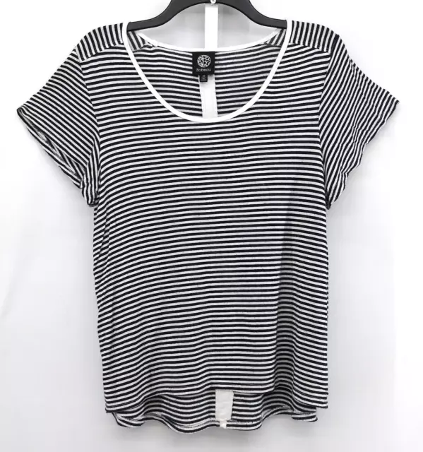 Bobeau Shirt Womens Medium Black White Striped Short Sleeve Pullover Blouse Top