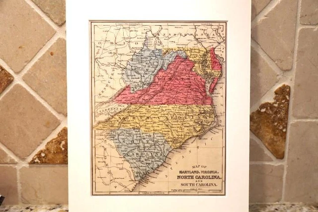 1872 Matted Antique Mitchell Map-Maryland, Virginia, North & South Carolina