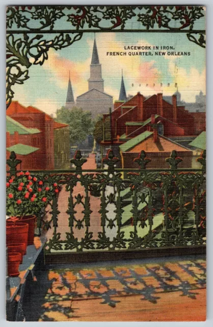 New Orleans, LA - Lacework in Iron, French Quarter - Vintage Postcard - Posted