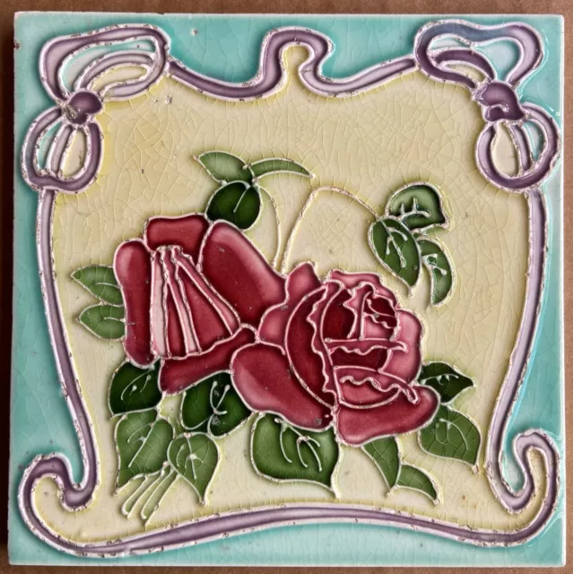 England - Antique Art Nouveau Majolica Tile C1900