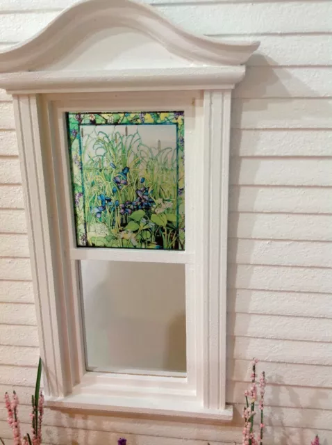 Blue Iris Dollhouse Miniature Victorian Style Stained Glass Window film