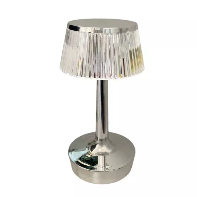 Lampada Da Tavolo Led Ricaricabile Touch Interno Effetto Cristallo Argento