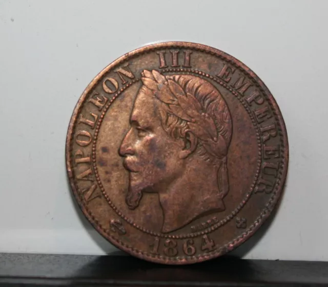 Monnaie France 5 centimes 1864 BB Napoléon III rare en l'état