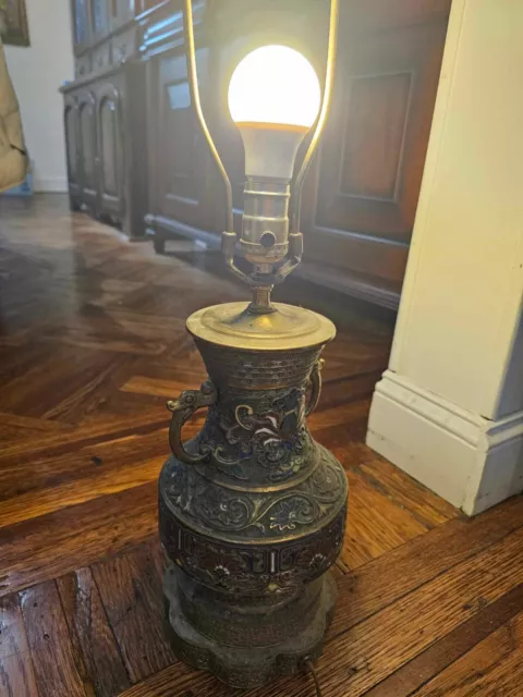 Antique Chinese/Japanese Champleve Brass floral Enamel Cloisonne Table Lamp-work