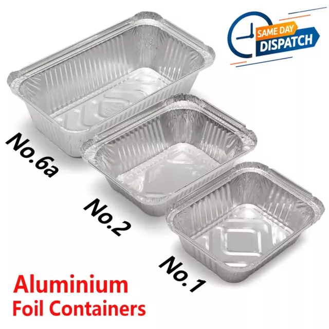 25/50/100 Aluminium Foil Food Containers Takeaway Trays with Lids NO 1 2 6A