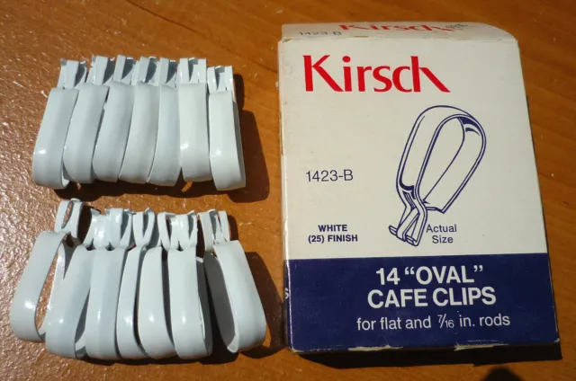 (14) Vintage Kirsch White 5/8" Oval Clip-On Cafe Curtain Rings Drapery Oblong