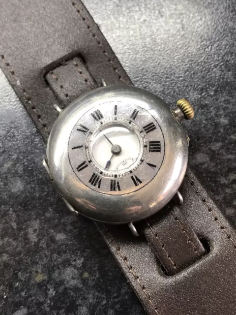 Vintage Antique WW1 Half Hunter Trench Watch 1916 Sterling Silver 35mm Working