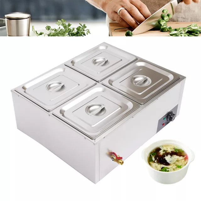 4-Pan Commercial Food Warmer Bain Marie Steam Table Countertop Station Steamer
