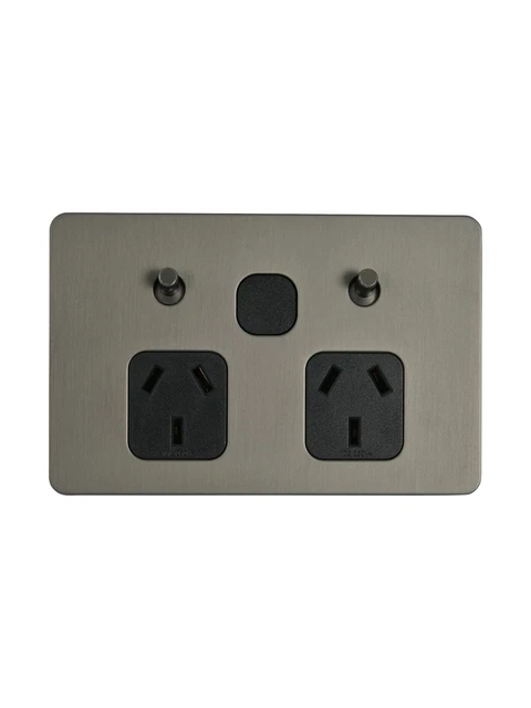 BEACON LIGHTING MFL Forge Modern Twin GPO with Extra Switch in Aged ...