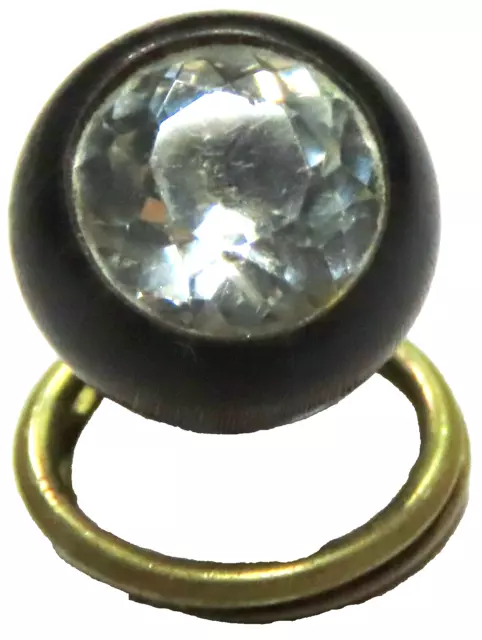 Rare Antique Georgian Irish Bog Oak & Faceted Glass Paste Jewel Weskit Button