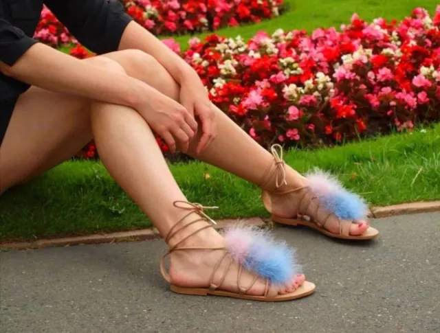 SANDALES GLADIATEUR FEMME Zara Ss17 Cuir Plat Avec Plumes D tail